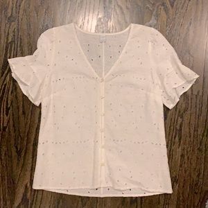 Old Navy Flutter Sleeve White Eyelet Top Small